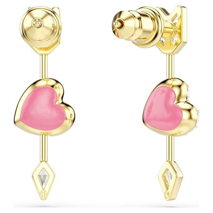 Pendientes colgantes Idyllia con cortes mixtos, corazón con flecha, blancos, chapados en tono dorado Pendientes colgantes Idyllia con cortes mixtos, corazón con flecha, blancos, chapados en tono dorado