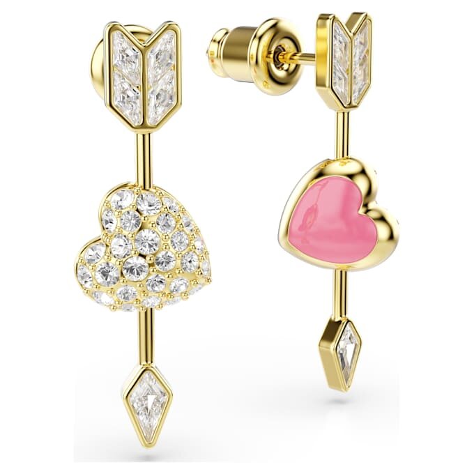 Pendientes colgantes Idyllia con cortes mixtos, corazón con flecha, blancos, chapados en tono dorado Pendientes colgantes Idyllia con cortes mixtos, corazón con flecha, blancos, chapados en tono dorado