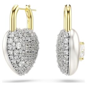 Pendientes colgantes Idyllia con cortes mixtos, forma de corazón, blancos, chapados en tono dorado