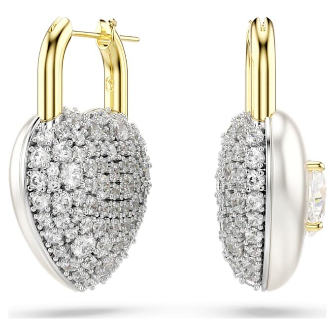 Pendientes colgantes Idyllia con cortes mixtos, forma de corazón, blancos, chapados en tono dorado Pendientes colgantes Idyllia con cortes mixtos, forma de corazón, blancos, chapados en tono dorado