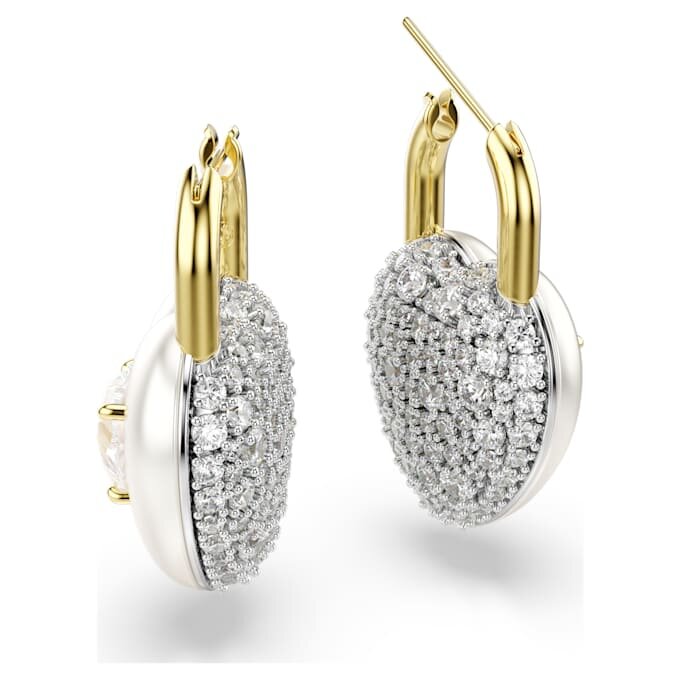 Pendientes colgantes Idyllia con cortes mixtos, forma de corazón, blancos, chapados en tono dorado Pendientes colgantes Idyllia con cortes mixtos, forma de corazón, blancos, chapados en tono dorado