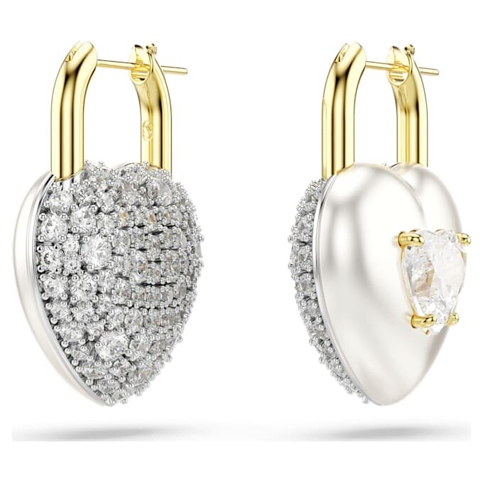 Pendientes colgantes Idyllia con cortes mixtos, forma de corazón, blancos, chapados en tono dorado Pendientes colgantes Idyllia con cortes mixtos, forma de corazón, blancos, chapados en tono dorado