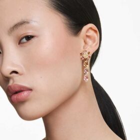 Pendientes colgantes Idyllia con cortes variados, forma de flor, multicolores, chapados en tono dorado