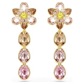 Pendientes colgantes Idyllia con cortes variados, forma de flor, multicolores, chapados en tono dorado