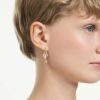 Pendientes colgantes Idyllia con ear cuff de cortes mixtos, corazón con llave, rosa, chapados en tono dorado