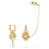 Pendientes colgantes Idyllia con ear cuff de cortes mixtos, corazón con llave, rosa, chapados en tono dorado