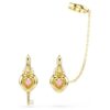 Pendientes colgantes Idyllia con ear cuff de cortes mixtos, corazón con llave, rosa, chapados en tono dorado
