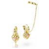 Pendientes colgantes Idyllia con ear cuff de cortes mixtos, corazón con llave, rosa, chapados en tono dorado