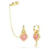 Pendientes colgantes Idyllia con ear cuff de cortes mixtos, corazón con llave, rosa, chapados en tono dorado