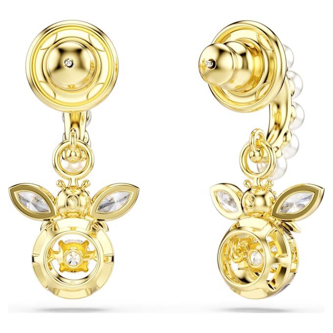 Pendientes colgantes Idyllia con perlas de cristal, cortes mixtos, abejas, multicolores, chapados en tono dorado