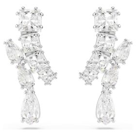 Pendientes colgantes Matrix con cortes mixtos, blancos, chapados en rodio