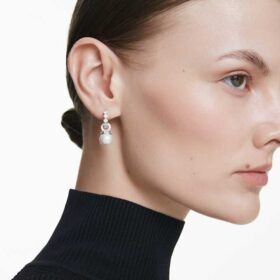 Pendientes colgantes Matrix con perlas de cristal, corte redondo, blancas, chapados en rodio