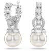 Pendientes colgantes Matrix con perlas de cristal, corte redondo, blancas, chapados en rodio