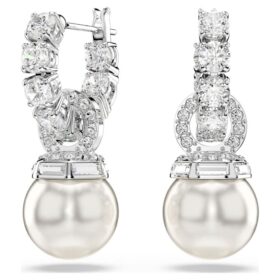 Pendientes colgantes Matrix con perlas de cristal, corte redondo, blancas, chapados en rodio