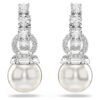Pendientes colgantes Matrix con perlas de cristal, corte redondo, blancas, chapados en rodio