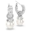 Pendientes colgantes Matrix con perlas de cristal, corte redondo, blancas, chapados en rodio