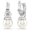 Pendientes colgantes Matrix con perlas de cristal, corte redondo, blancas, chapados en rodio