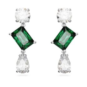 Pendientes colgantes Mesmera con cortes mixtos, verdes, chapados en rodio