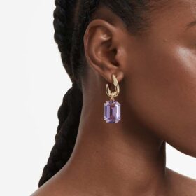 Pendientes colgantes Millenia con corte octogonal, color púrpura, chapados en tono dorado