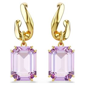 Pendientes colgantes Millenia con corte octogonal, color púrpura, chapados en tono dorado