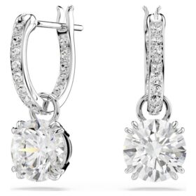 Pendientes colgantes Stilla de corte redondo, blancos, chapados en rodio