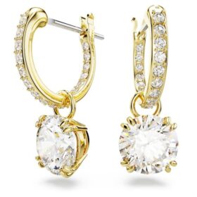 Pendientes colgantes Stilla de corte redondo, blancos, chapados en tono dorado
