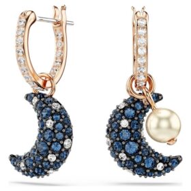 Pendientes colgantes Sublima con perlas de cristal, diseño asimétrico, luna, multicolores, chapados en tono oro rosa