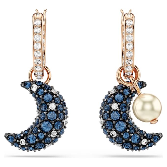 Pendientes colgantes Sublima con perlas de cristal, diseño asimétrico, luna, multicolores, chapados en tono oro rosa Pendientes colgantes Sublima con perlas de cristal, diseño asimétrico, luna, multicolores, chapados en tono oro rosa