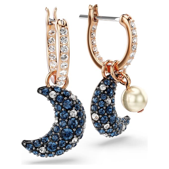 Pendientes colgantes Sublima con perlas de cristal, diseño asimétrico, luna, multicolores, chapados en tono oro rosa Pendientes colgantes Sublima con perlas de cristal, diseño asimétrico, luna, multicolores, chapados en tono oro rosa
