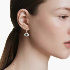 Pendientes colgantes Symbolica «Ojo del mal», azul, chapados en tono dorado