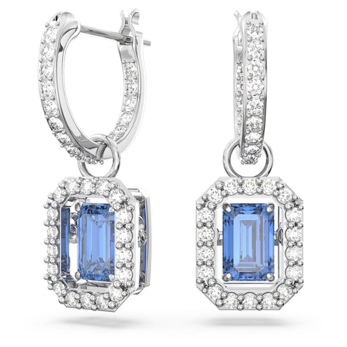 Pendientes colgantes Una con corte octogonal, azules, chapados en rodio Pendientes colgantes Una con corte octogonal, azules, chapados en rodio