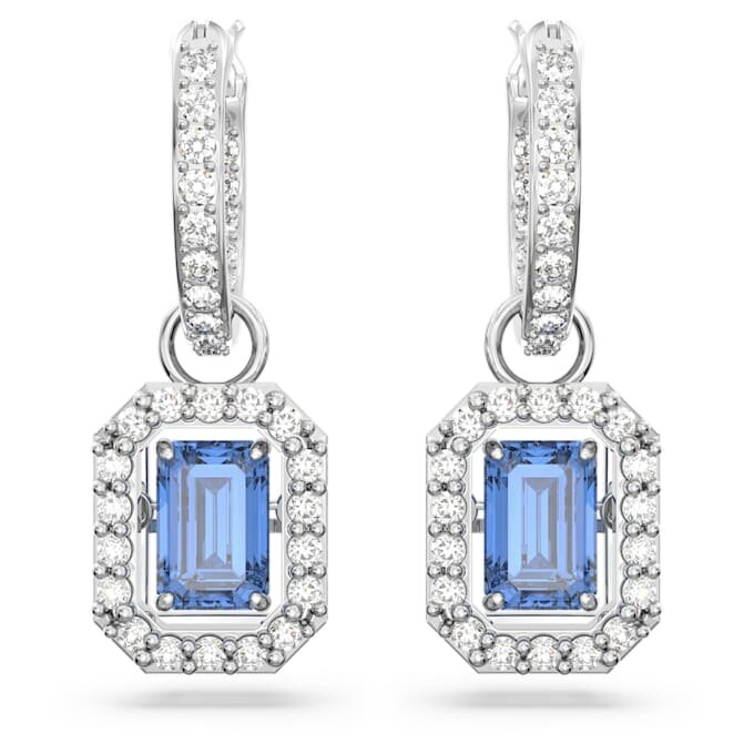 Pendientes colgantes Una con corte octogonal, azules, chapados en rodio Pendientes colgantes Una con corte octogonal, azules, chapados en rodio