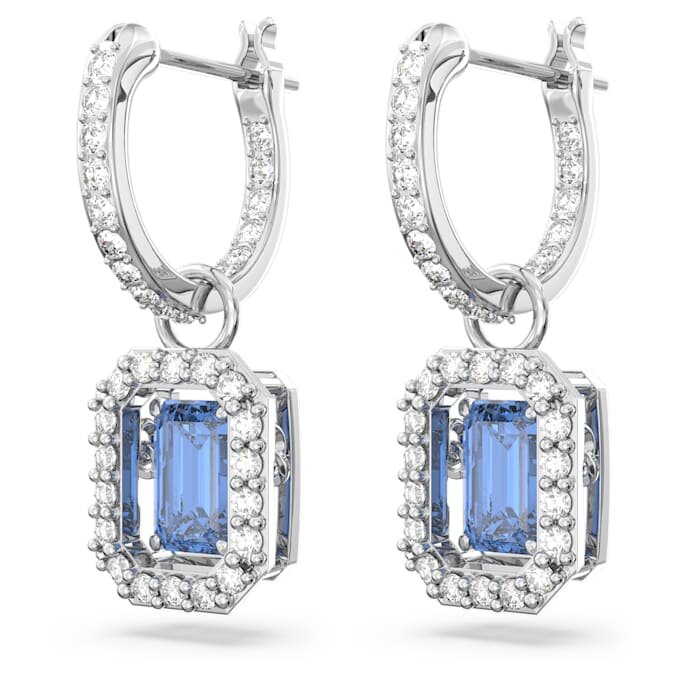 Pendientes colgantes Una con corte octogonal, azules, chapados en rodio Pendientes colgantes Una con corte octogonal, azules, chapados en rodio