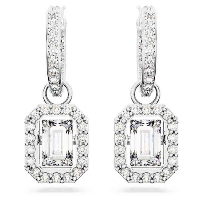 Pendientes colgantes Una con corte octogonal, blancos, chapados en rodio Pendientes colgantes Una con corte octogonal, blancos, chapados en rodio