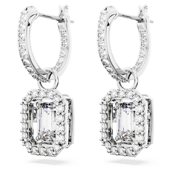 Pendientes colgantes Una con corte octogonal, blancos, chapados en rodio Pendientes colgantes Una con corte octogonal, blancos, chapados en rodio