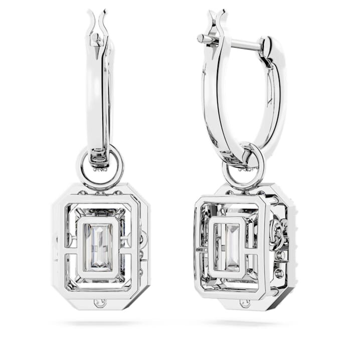 Pendientes colgantes Una con corte octogonal, blancos, chapados en rodio Pendientes colgantes Una con corte octogonal, blancos, chapados en rodio