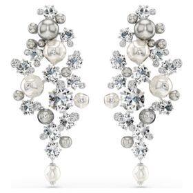 Pendientes Constella con perla de cristal, corte redondo, blancos, chapados en rodio Pendientes Constella con perla de cristal, corte redondo, blancos, chapados en rodio