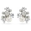 Pendientes Constella con perla de cristal, corte redondo, blancos, chapados en rodio Pendientes Constella con perla de cristal, corte redondo, blancos, chapados en rodio