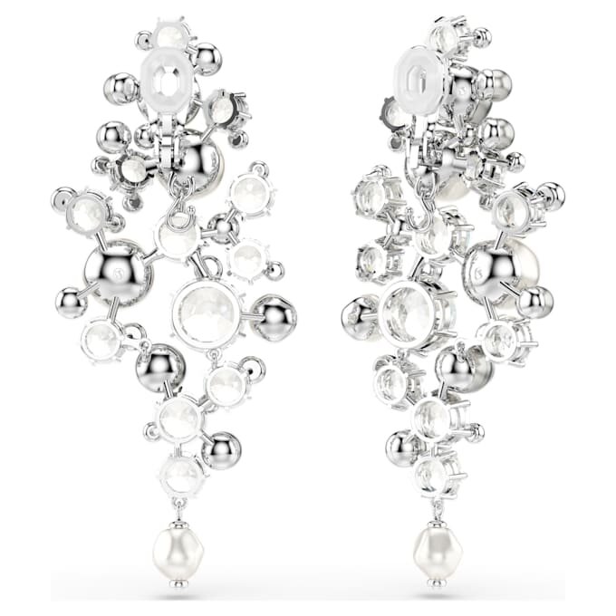 Pendientes Constella con perla de cristal, corte redondo, blancos, chapados en rodio Pendientes Constella con perla de cristal, corte redondo, blancos, chapados en rodio