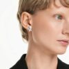 Pendientes Constella de corte redondo, blancos, chapados en rodio
