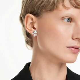 Pendientes Constella de corte redondo, blancos, chapados en rodio