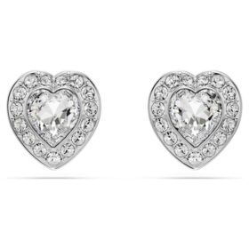 Pendientes de Ariana Grande x Swarovski con cortes mixtos, forma de corazón, blancos, chapados en rodio