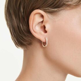 Pendientes de aro Dextera con forma octogonal, corte redondo, pequeños, blancos, chapados en tono oro rosa
