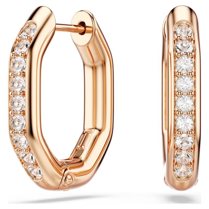 Pendientes de aro Dextera con forma octogonal, corte redondo, pequeños, blancos, chapados en tono oro rosa Pendientes de aro Dextera con forma octogonal, corte redondo, pequeños, blancos, chapados en tono oro rosa
