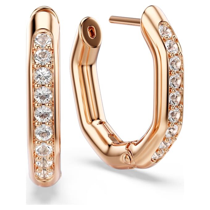 Pendientes de aro Dextera con forma octogonal, corte redondo, pequeños, blancos, chapados en tono oro rosa Pendientes de aro Dextera con forma octogonal, corte redondo, pequeños, blancos, chapados en tono oro rosa