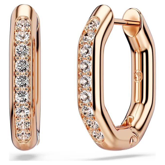 Pendientes de aro Dextera con forma octogonal, corte redondo, pequeños, blancos, chapados en tono oro rosa Pendientes de aro Dextera con forma octogonal, corte redondo, pequeños, blancos, chapados en tono oro rosa