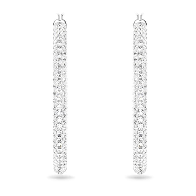 Pendientes de aro Dextera con pavé, grandes, blancos, chapados en rodio Pendientes de aro Dextera con pavé, grandes, blancos, chapados en rodio