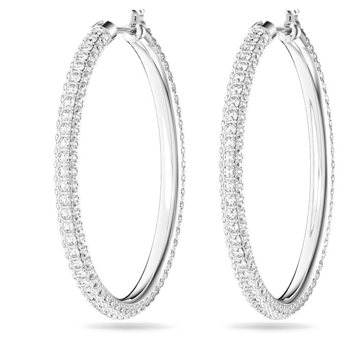 Pendientes de aro Dextera con pavé, grandes, blancos, chapados en rodio Pendientes de aro Dextera con pavé, grandes, blancos, chapados en rodio