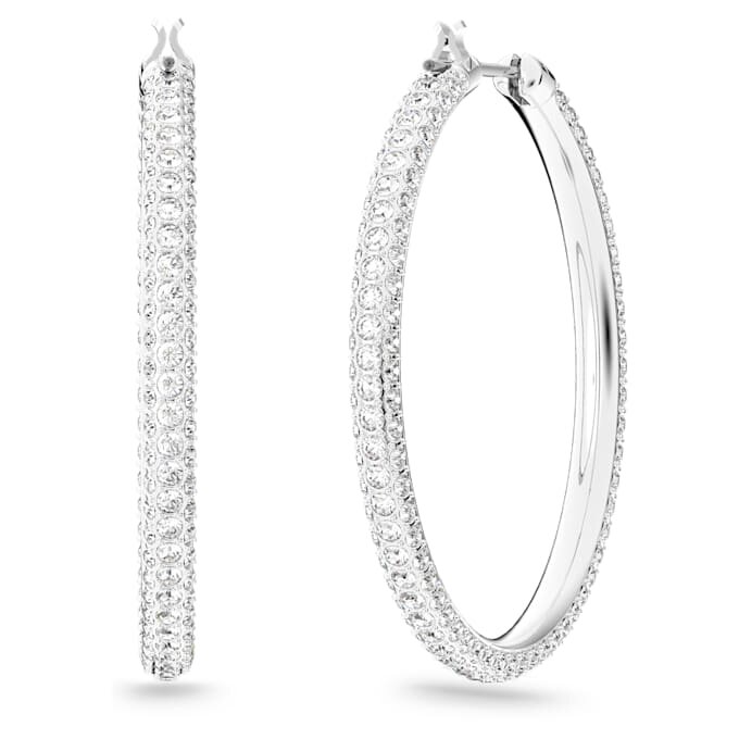 Pendientes de aro Dextera con pavé, grandes, blancos, chapados en rodio Pendientes de aro Dextera con pavé, grandes, blancos, chapados en rodio