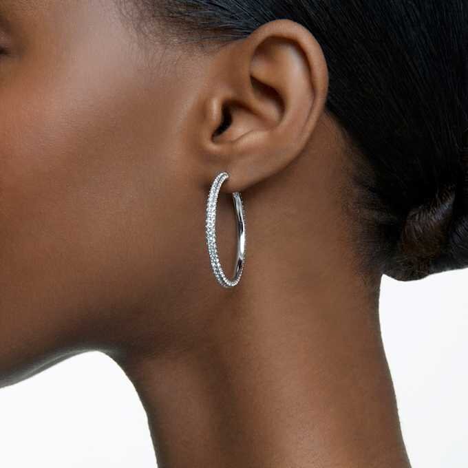 Pendientes de aro Dextera con pavé, grandes, blancos, chapados en rodio Pendientes de aro Dextera con pavé, grandes, blancos, chapados en rodio